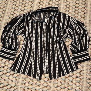 Gracia Black and White Rope Pattern Button Down Shirt